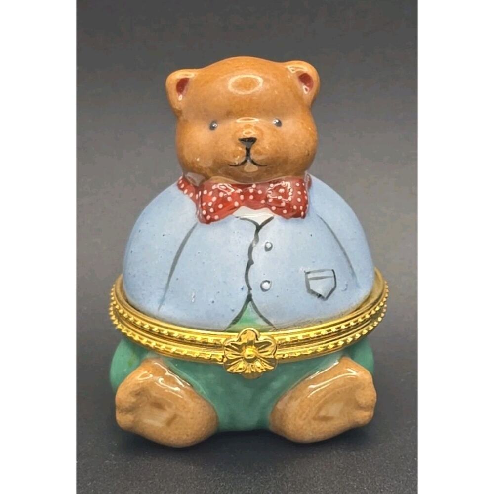 Vintage Noah’s Ark Boy Brown Teddy Bear Trinket‎ Box Ceramic Porcelain 1996 PB24